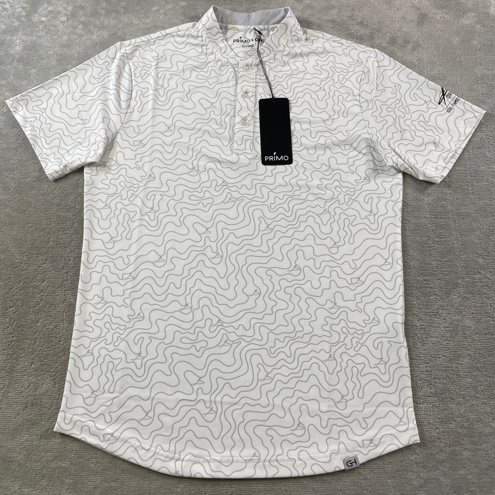 Primo x GH Golf Shirt Men Small White Geometric Blade Collar Performance Light